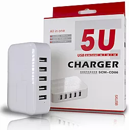 Сетевое зарядное устройство NICHOSI 5 USB - Home Charger 3x1A 2x2.1A White - миниатюра 4