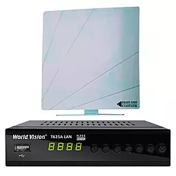 Комплект цифрового ТВ World Vision T625A LAN + Антенна Kvant-Efir ARU-01 (white)