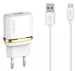 Мережевий зарядний пристрій LDNio 1USB 1А Home Charger + Micro USB White (DL-AC50)