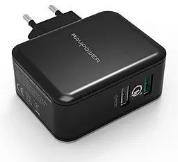 Мережевий зарядний пристрій з швидкою зарядкою RavPower 30W Dual USB Charger with Quick Charge 3.0 Black (RP-PC006 / RP-PC006BK) - мініатюра 2