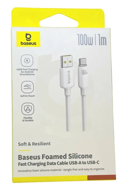 Кабель Baseus Foamed Silicone USB-A - Type-C 100w 5a 1м cable White (E0426801) - фото 3