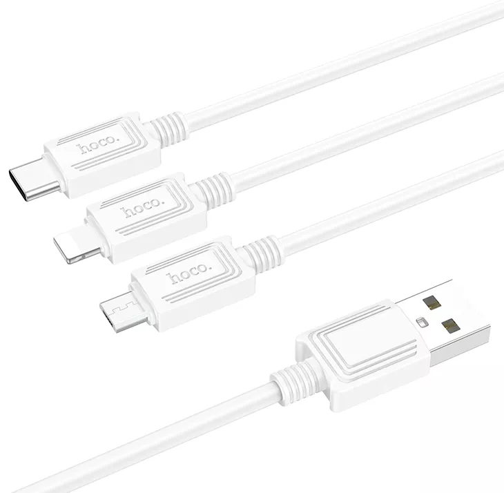 Універсальний кабель Hoco X74 3-in-1 USB-A to Type-C/Lightning/micro USB 10w 1м сable White - фото 2