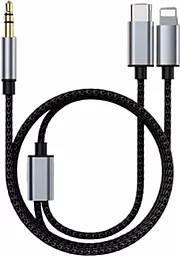 Аудіо кабель Hoco UPA23 AUX mini jack 3.5мм - USB Type/Lightning 1 м Cable black - мініатюра 2