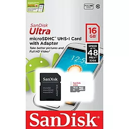 Карта памяти SanDisk microSDHC 16GB Ultra Class 10 UHS-I + SD-адаптер (SDSQUNB-016G-GN3MA) - миниатюра 4