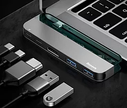 Мультипортовый USB Type-C хаб Baseus Transparent Series USB-C Multifunctional Adapter Deep gray (CAHUB-TD0G) - миниатюра 8