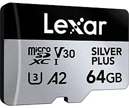 Карта пам'яті Lexar 64 GB microSDXC Professional Silver Plus UHS-I U3 V30 A2 Class 10 (LMSSIPL064G-BNANG) - фото Карта пам'яті Lexar 64 GB microSDXC Professional Silver Plus UHS-I U3 V30 A2 Class 10 (LMSSIPL064G-BNANG)