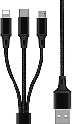 USB Кабель Proda PD-B92th-BK 12w 2.4a 3-in-1 USB to Type-C/Lightning/micro USB cable black