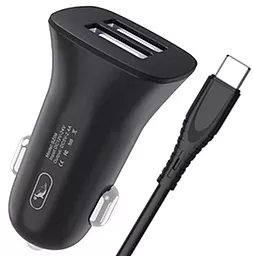 Автомобільний зарядний пристрій SkyDolphin SZ09T 15w QC3.0 2xUSB-A ports car charger + USB-C cable black (AZP-000110)