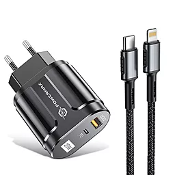 Мережевий зарядний пристрій Powermax Duo Alpha Bravo 20W PD/QC U+C + USB-C to Lightning + Lightning cables Black - мініатюра 3