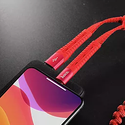 Кабель Hoco U78 Cotton Treasure Elastic USB-A - Lightning 12w 2.4a 1.2м cable Red - миниатюра 4 Кабель Hoco U78 Cotton Treasure Elastic USB-A - Lightning 12w 2.4a 1.2м cable Red - миниатюра 4