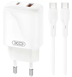 Мережевий зарядний пристрій XO L158 20w PD USB-C/USB-A ports charger + USB-C to USB-C cable white - фото Мережевий зарядний пристрій XO L158 20w PD USB-C/USB-A ports charger + USB-C to USB-C cable white