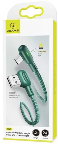 Кабель Usams U57 Dual Right-Angle USB-A - micro USB 10w 1.2м cable Green - фото 3
