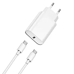 Мережевий зарядний пристрій WIWU Wi-U001 20w PD USB-C home charger + Type-C/Type-C cable white - фото Мережевий зарядний пристрій WIWU Wi-U001 20w PD USB-C home charger + Type-C/Type-C cable white