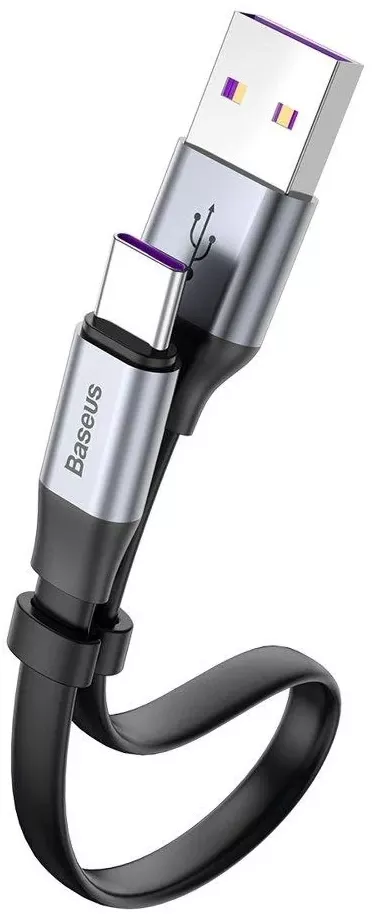 Кабель Baseus Simple HW USB-A - Type-C 40w 5a 0.23м cable Black/Grey (CATMBJ-0S) - фото 1