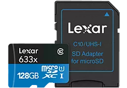 Карта пам'яті Lexar microSDXC 128GB 633x Class 10 UHS-I U1 + SD-адаптер (LSDMI128BBEU633A)