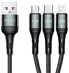 Универсальный кабель Jellico B3 3-in-1 USB-A to Type-C/Lightning/micro USB 66w 6a 1.2м Huawei SCP cable Black - фото Универсальный кабель Jellico B3 3-in-1 USB-A to Type-C/Lightning/micro USB 66w 6a 1.2м Huawei SCP cable Black