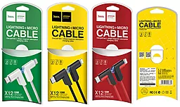 Універсальний кабель Hoco X12 L-shape Magnetic Absorption 2-in-1 USB-A to Lightning/micro USB 12w 2.4a 1.2м cable Red - мініатюра 4 Універсальний кабель Hoco X12 L-shape Magnetic Absorption 2-in-1 USB-A to Lightning/micro USB 12w 2.4a 1.2м cable Red - мініатюра 4
