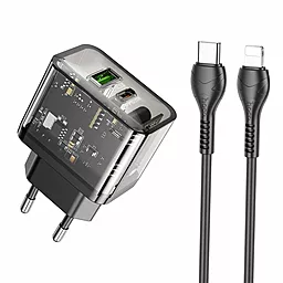 Сетевое зарядное устройство Hoco N34 20w PD USB-C/USB-A ports fast charger + USB-C to Lightning cable black