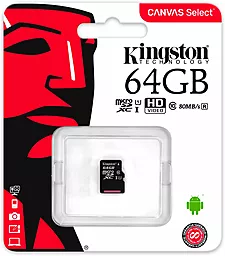 Карта пам'яті Kingston microSDXC 64GB Canvas Select Class 10 UHS-I U1 (SDCS/64GBSP) - мініатюра 2
