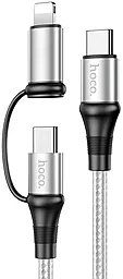 Кабель USB PD Hoco X50 Exquisito 60W 3A 2-in-1 Type-C - Type-C/Lightning Cable Gray