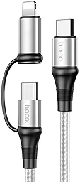 Універсальний кабель Hoco X50 Exquisito 2-in-1 USB Type-C to Type-C/Lightning 60w 3a 1м PD сable Gray - фото Універсальний кабель Hoco X50 Exquisito 2-in-1 USB Type-C to Type-C/Lightning 60w 3a 1м PD сable Gray