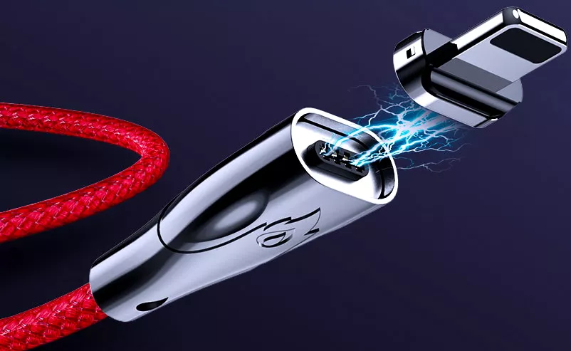 Кабель Hoco U75 magnetic Blaze LED USB-A - Lightning 12w 3a 1.2м cable Red - фото 6