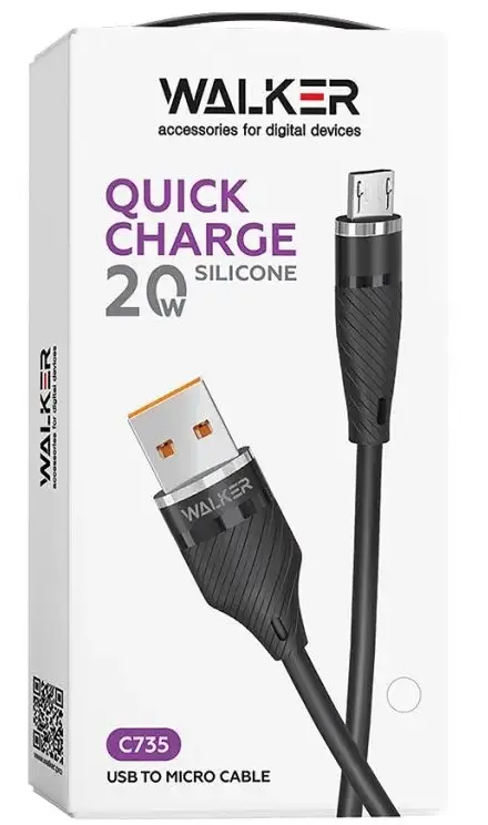 Кабель Walker C735 USB-A - micro USB 20w 3a 1м cable Gray - фото 4