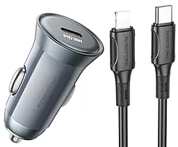 Автомобільний зарядний пристрій Borofone BZ26 Searcher 30w PD USB-C ports car charge + USB-C to Lightning cable gray - фото Автомобільний зарядний пристрій Borofone BZ26 Searcher 30w PD USB-C ports car charge + USB-C to Lightning cable gray