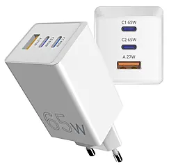 Сетевое зарядное устройство Sigma mobile X-power 65w GaN PD/QC3.0 2xUSB-C/USB-A ports fast charger White (PS65-01) - фото Сетевое зарядное устройство Sigma mobile X-power 65w GaN PD/QC3.0 2xUSB-C/USB-A ports fast charger White (PS65-01)