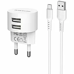 Мережевий зарядний пристрій Borofone BA23A Brilliant 2.4a 2xUSB-A ports charger + micro USB cable white - фото Мережевий зарядний пристрій Borofone BA23A Brilliant 2.4a 2xUSB-A ports charger + micro USB cable white