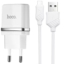 Мережевий зарядний пристрій Hoco C12 2.4a 2xUSB-A ports charger + micro USB cable white