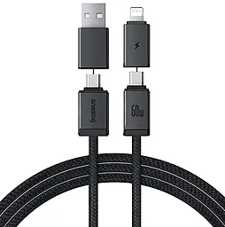 Универсальный кабель Baseus Versatile 4-in-1 USB-A/Type-C to Type-C/Lightning 60w 3a 1м PD cable Black (P10383000121-01) - фото Универсальный кабель Baseus Versatile 4-in-1 USB-A/Type-C to Type-C/Lightning 60w 3a 1м PD cable Black (P10383000121-01)