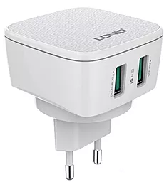 Сетевое зарядное устройство LDNio AC66 2.4a 2xUSB-A ports charger + Lightning cable white - фото Сетевое зарядное устройство LDNio AC66 2.4a 2xUSB-A ports charger + Lightning cable white