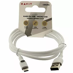 Кабель Havit HV-CB6292 USB-A - micro USB 12w 2.4a 1м cable White - миниатюра 2 Кабель Havit HV-CB6292 USB-A - micro USB 12w 2.4a 1м cable White - миниатюра 2