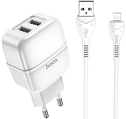 Сетевое зарядное устройство Hoco C77A 2.4a 2xUSB-A ports charger + Lightning cable white - миниатюра 3 Сетевое зарядное устройство Hoco C77A 2.4a 2xUSB-A ports charger + Lightning cable white - миниатюра 3