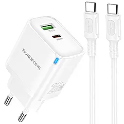 Сетевое зарядное устройство Borofone BA83A 20w PD USB-C/USB-A ports charger + USB-C to USB-C cable white - фото Сетевое зарядное устройство Borofone BA83A 20w PD USB-C/USB-A ports charger + USB-C to USB-C cable white
