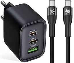 Мережевий зарядний пристрій Powermax Eclipse 65w GaN PD 2xUSB-C/USB-A ports charger + USB-C to USB-C cable black - фото Мережевий зарядний пристрій Powermax Eclipse 65w GaN PD 2xUSB-C/USB-A ports charger + USB-C to USB-C cable black