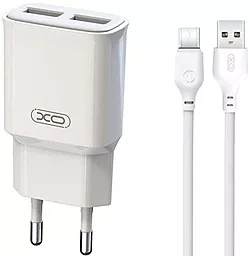 Сетевое зарядное устройство XO L92C 2USB/2.4A + USB Type-C Cable White