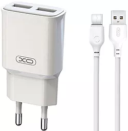 Сетевое зарядное устройство XO L92C 2.4a 2xUSB-A ports charger + USB-C cable white - фото Сетевое зарядное устройство XO L92C 2.4a 2xUSB-A ports charger + USB-C cable white