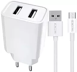 Сетевое зарядное устройство Jellico C6 2.4a 2xUSB-A ports charger + micro USB cable white - фото Сетевое зарядное устройство Jellico C6 2.4a 2xUSB-A ports charger + micro USB cable white