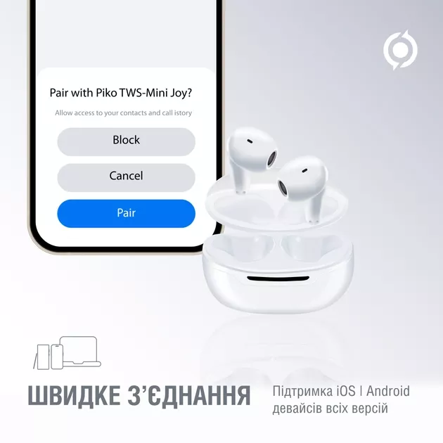 Наушники Piko TWS-MiniJoy White - фото 6