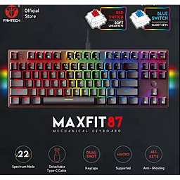Клавиатура Fantech MAXFIT 87 MK856 Blue Switch - фото Клавиатура Fantech MAXFIT 87 MK856 Blue Switch