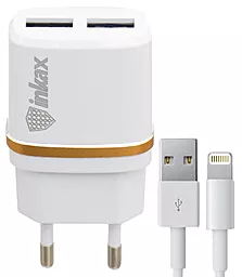 Мережевий зарядний пристрій Inkax 2 USB 2.1A + Lightning Cable White (CD-11)