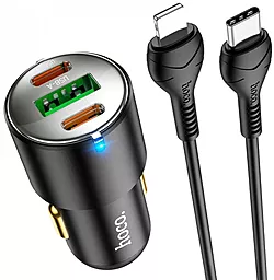 Автомобильное зарядное устройство с быстрой зарядкой Hoco NZ6 45w PD 2xUSB-C/USB-A ports car charger + USB-C to Lightning cable black - фото Автомобильное зарядное устройство с быстрой зарядкой Hoco NZ6 45w PD 2xUSB-C/USB-A ports car charger + USB-C to Lightning cable black