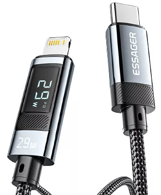 Кабель Essager Digital Display USB Type-C - Lightning 29w 3a 1м PD сable Black - фото 4