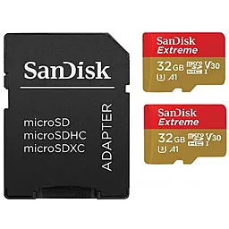 Карта пам'яті SanDisk microSDHC 32GB Extreme Class 10 UHS-I U3 V30 A1 + SD-адаптер (SDSQXAF-032G-GN6AT) Twin pack - фото Карта пам'яті SanDisk microSDHC 32GB Extreme Class 10 UHS-I U3 V30 A1 + SD-адаптер (SDSQXAF-032G-GN6AT) Twin pack