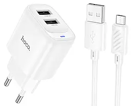Мережевий зарядний пристрій Hoco C141A 2.1a 2xUSB-A ports charger + micro USB cable white - фото Мережевий зарядний пристрій Hoco C141A 2.1a 2xUSB-A ports charger + micro USB cable white