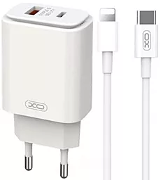 Мережевий зарядний пристрій XO L90A USB-A/USB-C QC3.0 18W + USB-C - Lightning Cable White