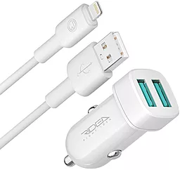 Автомобильное зарядное устройство Ridea RCC-21312 2.4a 2xUSB-A ports charger + Lightning cable White - фото Автомобильное зарядное устройство Ridea RCC-21312 2.4a 2xUSB-A ports charger + Lightning cable White