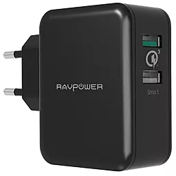 Мережевий зарядний пристрій з швидкою зарядкою RavPower 30W Dual USB Charger with Quick Charge 3.0 Black (RP-PC006 / RP-PC006BK)